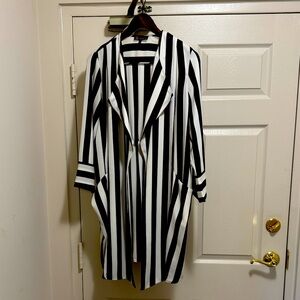 Black and White Striped Long Cardigan